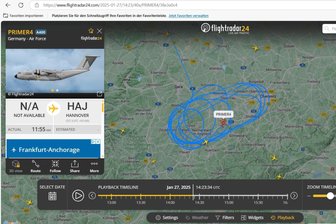 Militärflugzeug dreht Kreise über dem Erzgebirge: Bundeswehr erklärt, was dahintersteckt - Mehrere Kreise hat eine Militärmaschine am Montag über dem Erzgebirge gezogen, wie diese Übersicht des Internetportals „Flightradar24“ zeigt.