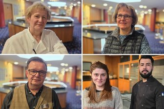 Mitarbeiter des Chemnitzer Congress-Hotels erzählen: „Das Haus war unser Leben“ - Heike Pilz (o. l.), Simone Dierig (o. r.), Mario Schurig (u. l.), Anzhela Grigoryan und Kazem Hosseini (u. r.) sind einige der Menschen, die für ihr Hotel kämpfen wollen.