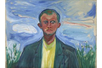 Munch-Schau in Dresden: 50.000 Besucher und erweiterte Öffnungszeiten ab Pfingsten - Edvard Munch: „Selbstbildnis vor blauem Himmel“ aus dem Jahr 1908.