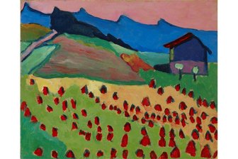 Museum Gunzenhauser: Schau „Best Of – Part I: Curator’s favourites“ zeigt Superlative und Lieblinge der Mitarbeitenden - "Landschaft mit Hütte im Abendrot" von Gabriele Münter aus dem Jahr 1908 ist das Gemälde der Sammlung, das bisher am weitesten reiste.