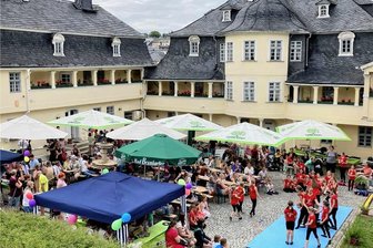 Musikschul-Sommerfest führt zu Ansturm im Museumshof - Viele Leuten kamen zum Fest der Musikschule Markneukirchen, bei dem auch die Neptun-Akrobatikgruppe auftrat.