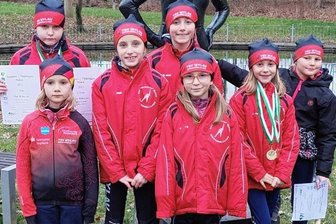 Mylauer mit Aussicht auf Topplatzierung - Die Mylauer Kufenflitzer: Elias Wilke (hinten von links), Paula Günnel, Anna Mothes, Sarah Mothes, Milana Arndt (vorn von links), Helene Brückner und Charlotte Sänger. 
