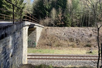 Nach Brückenprüfung im Vogtland: Treuener Bauhof arbeitet Mängelliste ab - Auf der Schwarzen Brücke quert der Forst- und Wanderweg die Bahnlinie nahe Herlasgrün.