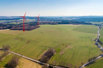 Nach jahrelangem Streit: Firma darf Windräder auf dem Areal der Blauen Taube in Pockau-Lengefeld errichten - Die beiden Windkraftanlagen sollen auf dem Areal der Blauen Taube entstehen. Die Visualisierung ist nicht maßstabsgetreu.