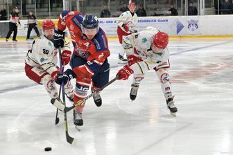 „Nach vorne gestürmt wie die Karnickel“: Eishockey-Wölfe aus dem Erzgebirge hadern mit erster Heimpleite - Aller Kampfgeist nützte nichts: Florian Heinz und die Schönheider Wölfe kassierten gegen Fass eine Niederlage.