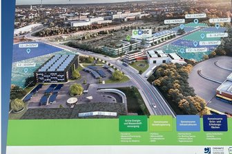 Nationales Wasserstoffzentrum: Grünes Licht für Standort in Chemnitz - Das Bauschild für das Wasserstoffzentrum, das an der Chemnitzer Universität entstehen soll.