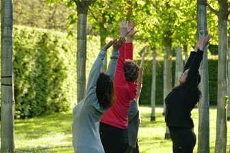 Naturyoga jetzt in Oberlauterbach im Programm - Yoga, das Bild zeigt einen Kursus in Lichtenwalde, wird auch im Naturschutzzentrum angeboten.