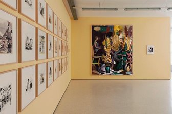 Neo Rauch und Freunde: Eine neue Ausstellung in Aschersleben - Blick in die Ausstellung "Vorder Mittel Hintergrund: Hartwig Ebersbach - Stefan Guggisberg - Neo Rauch" in Aschersleben. 