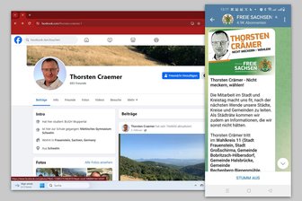 Neuanfang in Mittelsachsen? - Was zieht einen einschlägig vorbestraften Neonazi aus dem Westen zu den „Freien Sachsen“? - Die „Freien Sachsen“ nutzen für ihren Kandidaten Thorsten Crämer im Wahlkreis Mittelsachsen 11 dasselbe Bild wie im Facebook-Profil des dort gut in die extrem rechte Szene vernetzten „Thorsten Craemers“