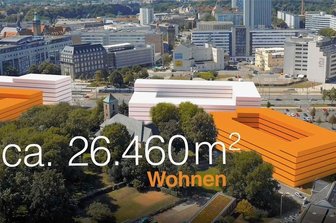 Neubau auf Parkplatz-Gelände: Im Chemnitzer Zentrum entstehen 250 Wohnungen - Eine Animation der Projektentwicklung zeigt grob, wie das Quartier im Zentrum angedacht ist.