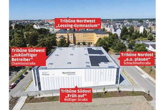 Neue Sporthalle am Plauener Lessing-Gymnasium: Im Stadtrat flammt Diskussion um Tribünennamen wieder auf - Die Tribünen der neuen Sporthalle bekommen Namen. Eine Entscheidung ist jetzt gefallen.