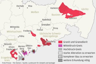 Neue Zweifel: Ist das Erzgebirge wirklich als Atommüll-Endlager geeignet? - Atommüll-Endlager: von der BGE als möglich erachtete Standorte in Sachsen.