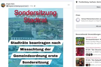 Neuer Streit im Stadtrat Frankenberg: AfD kündigt Sondersitzung an - Mit diesem Post hat AfD-Sprecher Jürgen Stein eine Sondersitzung des Stadtrats Frankenberg angekündigt.
