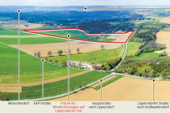 Neuer Windpark bei Lippersdorf soll Geld in Stadtkasse spülen - Übersichtskarte
