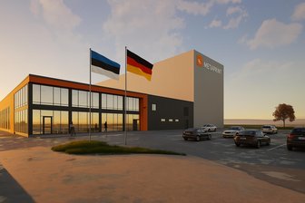 Neues Dosenwerk in Oberlichtenau: Droht der Verkehrskollaps an der Bahnhofstraße? - So soll die Produktionsstätte mit Hochregallager (9000 Palettenplätze) des Metalldosen-Herstellers Metaprint in Lichtenau aussehen, mit der Flagge von Estland, dem Hauptsitz.