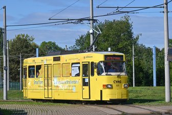 Neuheit in Chemnitz: Hier fährt eine Straßenbahn autonom - Die „SmarTram“ dreht auf einer einen Kilometer langen Teststrecke im Betriebshof Adelsberg ihre Runden.