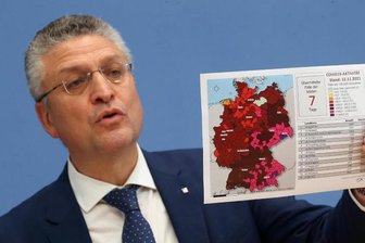 Lothar Wieler, RKI-Präsident, stellt vor der Bundespressekonferenz eine Grafik mit den neuesten Corona-Zahlen vor.