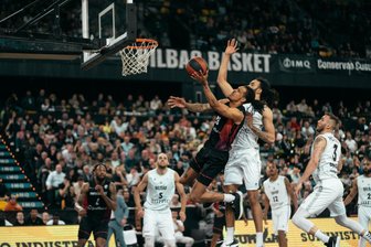 Niners Chemnitz drehen Spiel in Bilbao auf beeindruckende Weise - Kevin Yebo beim Spiel der Niners Chemnitz in Bilbao.