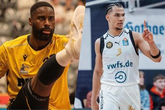 Niners Chemnitz machen es offiziell: Mit Edigin und Tischler wechseln zwei begehrte deutsche Spieler nach Sachsen - Center Eddy Edigin (links) wechselt von den MHP Riesen Ludwigsburg zu den Niners, Nicholas Tischler kommt von Braunschweig nach Chemnitz.