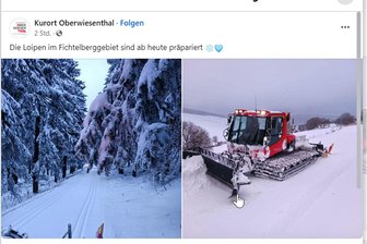 Oberwiesenthal meldet: Die Loipen sind präpariert - In den sozialen Netzwerken informierten die Oberwiesenthaler am Sonntag über gespurte Loipen.