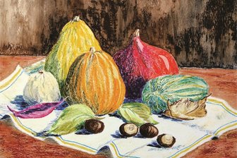 Offene Monate 24: Hobbykünstler stellen im Heinrich-Hartmann-Haus aus - Karin Neumeister aus Jahnsdorf stellt ihr Werk "Herbstliche Ernte" aus.