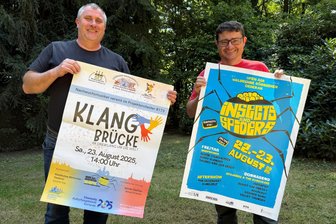 Open Air in Oederan: Das macht der „Steiger“ in Börnichen - Peter Merker und Marco Metzler (v.l.) mit den Plakaten zum Open Air in Börnichen.