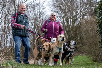 Ostermontag-Wanderung des Tierheims Kandelhof lässt die Kasse klingeln - Uwe und Angelika aus Gera kamen mit ihren sechs Hunden zur vierten Ostermontag-Wanderung des Tierheims Kandelhof.