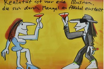 Panik-Power in Chemnitz: Galerie Schmidt-Rottluff zeigt „Likörelle“ von Udo Lindenberg - Lindenbergs „Likörelle“ sind meist humorvolle, cartoonartige Werke.