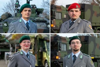 Pascal für acht Jahre, Diana für zwölf: Junge Rekruten berichten in Mittweida, warum sie zur Bundeswehr wollten - Gerhard (l.o.), Nevio (r.o.), Diana und Pascal haben sich für einen Weg bei der Bundeswehr entschieden.