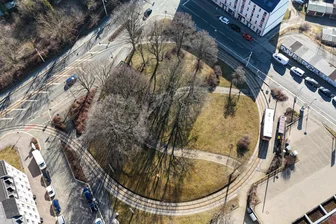 Penny-Neubau in Plauen nimmt weitere Hürde - Die Straßenbahn-Wendeschleife in der Plauener Südvorstadt aus der Luft.
