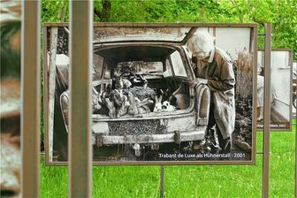 Perspektiva in Oederan: Kaninchen im Trabant und ein Schwein auf dem Hochzeitsfoto - Kaninchen im Trabant aus dem Jahr 2001.