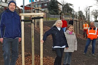 Pflegedienst pflanzt Bäume - Anlässlich des 20-jährigen Firmenjubiläums des Pflegedienst Maria in Crimmitschau planten die beiden Geschäftsführerinnen, Maria Meilinger und Maria Müller (Mitte), eine Pflanzaktion.