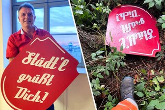 Pilzsucher aus Augustusburg findet gestohlenes Stadtwächter-Schild: Wie kommt es in den Wald? - Bürgermeister Jens Schmidt mit dem wiedergefundenen Schild, das im Wald lag.