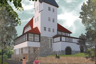 Pläne für Berggasthaus werden konkreter - Über eine gemauerte Rampe (unten rechts) könnten Rollstuhlfahrer künftig in die Gaststätte im Erdgeschoss des Berggasthauses gelangen.