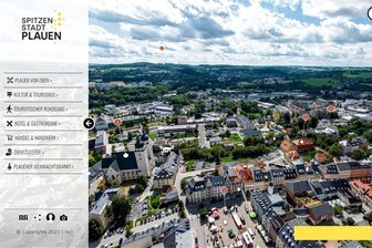 Plauen bietet ab sofort virtuellen Rundgang durch die Stadt - Der Rundgang startet mit einer Luftaufnahme von Plauen.
