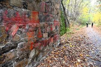 Polizei: Nazi-Schmierereien in Hainichen aufgetaucht - In Hainichen waren verfassungsfeindliche Symbole an einer alten Steinbrücke am Radweg entdeckt worden.