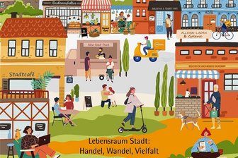Preis für Stollberg bei "Ab in die Mitte!" - Das Motiv des Wettbewerbs "Ab in die Mitte" (Ausschnitt). Grafik: Katrin Hussock/Ministerium für Regionalentwicklung