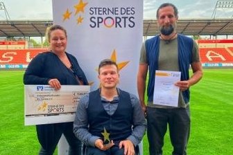 RB Zwickau punktet bei den "Sternen des Sports" - Freuen sich über den Großen Stern des Sports in Bronze: Yvonne Förster, Teemu Partanen und Marco Förster (von links). 