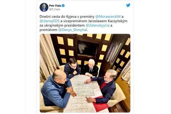 Regierungschefs von Polen, Tschechien und Slowenien erreichen Kiew - Screenshot eines Twitter-Beitrags von Petr Fiala