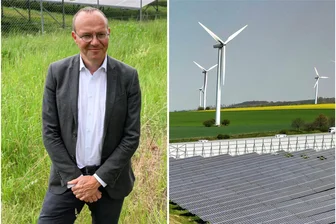 Sachsen hat heute weniger Windräder als vor fünf Jahren: Grüner Minister warnt vor Ende der Energiewende - Wolfram Günther und ein Wind- und Solarpark bei Leisnig: Fortschritte bei der Energiewende, sagt der grüne Minister, habe man gegen den Koalitionspartner CDU hart erkämpfen müssen.