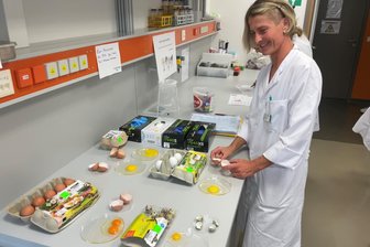 Salmonellen und Listerien auf der Spur: Wo in Chemnitz die Qualität von Lebensmitteln geprüft wird - Kristin Seidel demonstriert bei Eiern, woran man erkennen kann, ob sie noch frisch sind.