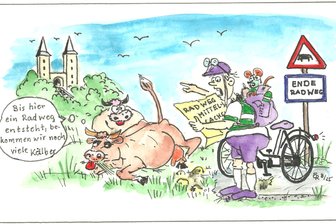 Satire zum Wochenende: Freiberg tritt nicht allein auf der Stelle – Fahrrad-Zickzack wird auf Landkreis ausgedehnt - Fahrrad-Zick-Zack ist nicht nur einmal im Jahr: Jeden Tag wartet in Mittelsachsen ein neues Abenteuer auf die Radfahrer.