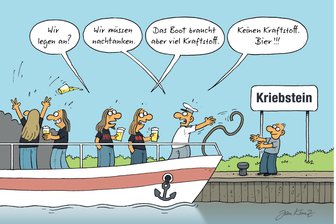 Satire zum Wochenende: Hardcore auf der Talsperre Kriebstein und eine Symphonie aus Farben über Mittelsachsen - Neue Geschäftsidee für eine unvergessliche Fahrt auf der Talsperre Kriebstein: das Metal-Schiff.