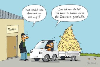 Satire zum Wochenende: Keller, Balkon, Kofferraum - alles voll. Wer macht jetzt Platz für Äpfel und Kartoffeln? - Dieses Jahr im Angebot: Obst jeglicher Art - und dann auch noch Kartoffeln.