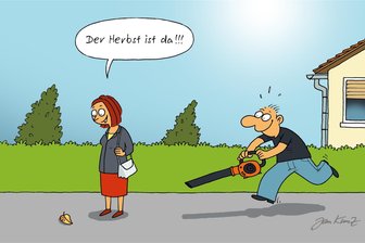 Satire zum Wochenende: Weg mit dem hässlichen Herbstlaub! - Achtung, es ist Herbst! Auf den Fußwegen ist mit erhöhtem Laubbläseraufkommen zu rechnen.