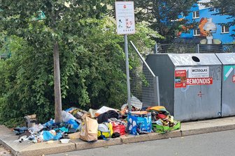 Sauberkeit an Container-Standorten in Plauen und im Vogtland: Wer ist künftig für die Reinigung zuständig? - Kein seltenes Bild: Illegale Müllablagerungen neben Glascontainern - hier Ende Juli dieses Jahres am Standort Kaiser-/Lindenstraße in Plauen.