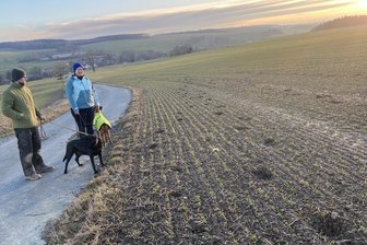 „Sauerei“ auf Heinsdorfer und Obermylauer Feldern: Landwirte und Pferdehalter sauer - „das fällt auf alle zurück“ - Mehrere Hufspuren führen weit über das Winterroggen-Feld bei Oberheinsdorf - dabei liegt der Weg daneben. Franziska Gruschwitz und ihren Freund Paul Lorenz regt das auch auf, da soetwas auf alle Halter zurückfällt.