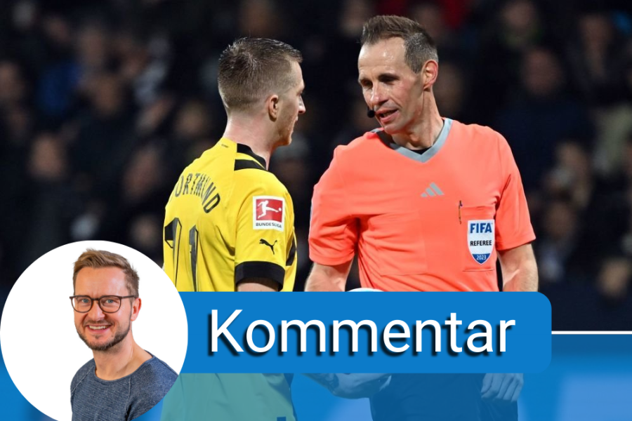 Schiri-Frust statt VAR-Intervention: Wie eine Zeitreise in die "gute, alte Zeit" - Dortmunds Marco Reus im Gespräch mit Schiedsrichter Sascha Stegemann.