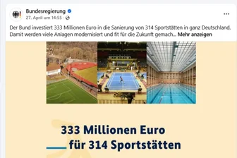 Schlechter Scherz oder gutes Omen? Bundesregierung wirbt mit Chemnitz-Bild für Sport-Milliarde - Facebook-Post der Bundesregierung. Das rechte Bild zeigt das Chemnitzer Stadtbad.