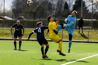 Schmerzhafte Niederlage für Fußballer des VfB Fortuna Chemnitz in der Landesliga - Viel Glück mit Schiedsrichterentscheidungen hatte der VfB Fortuna am Sonntag nicht gerade. In dieser Szene gab es Freistoß für Taucha. Ruben Neubauer soll den Torhüter gefoult haben.